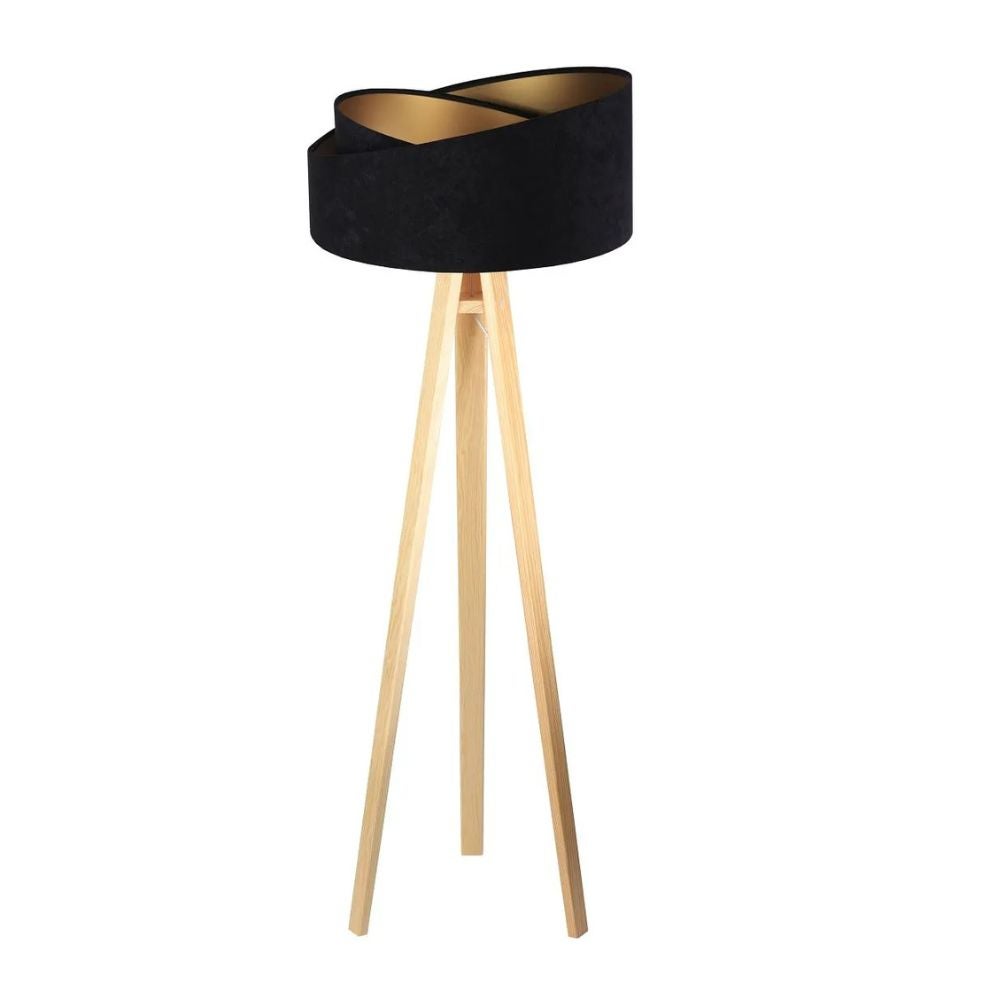 Lampa stojąca GEMSTONE czarna/złota/sosna