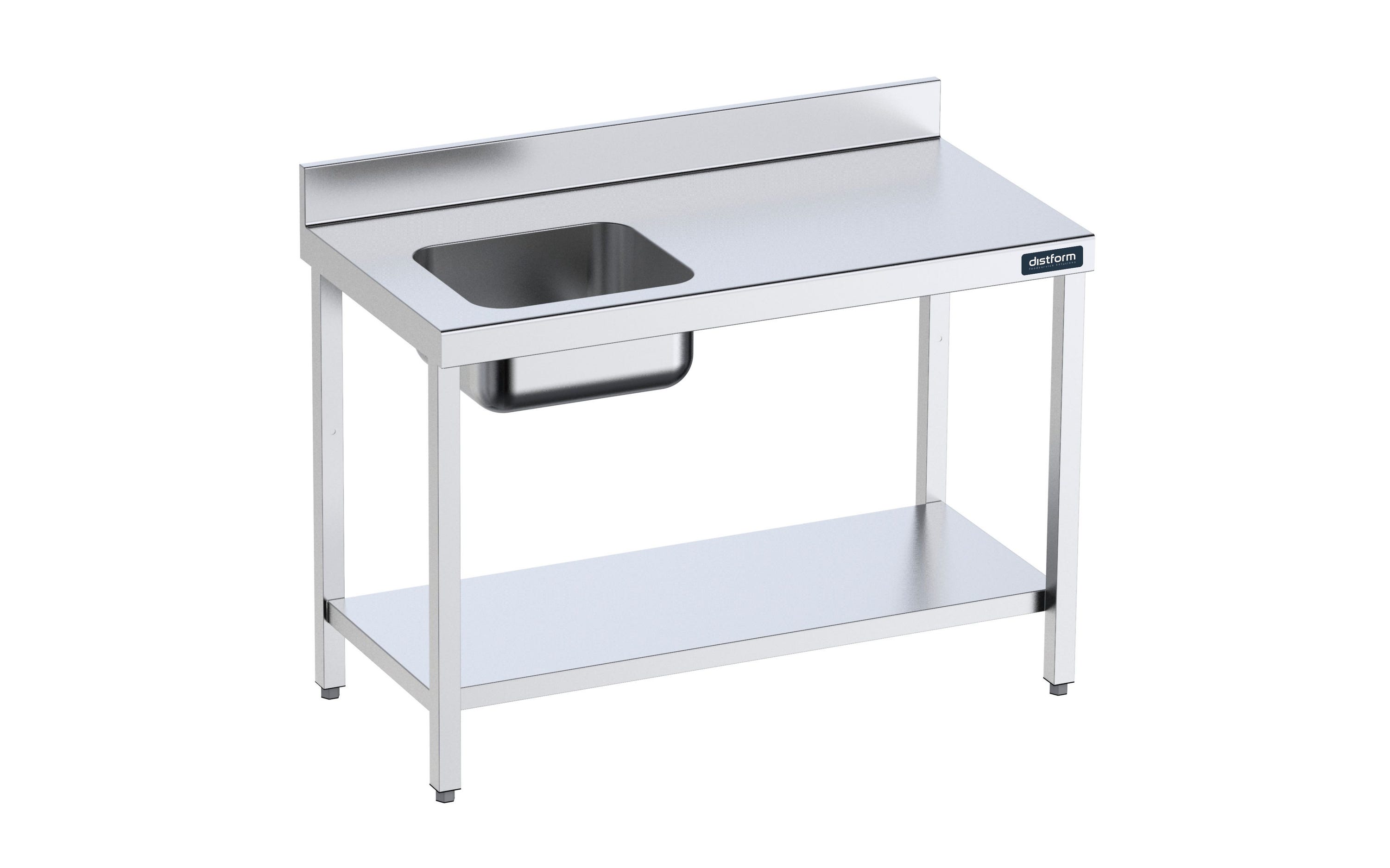 Table de chef Inox avec bac à Gauche et étagère - Gamme 600 - Distform ...