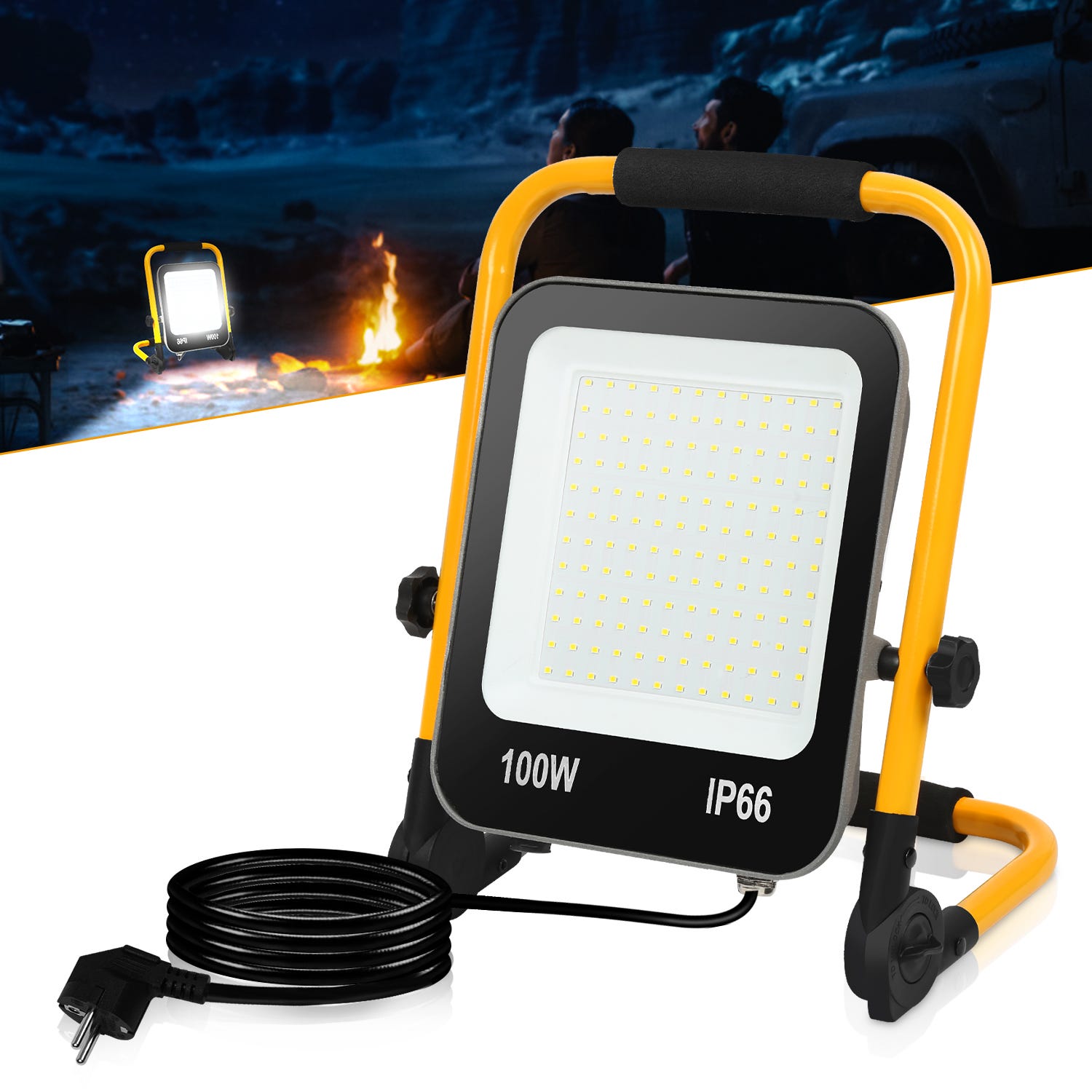 Projecteur LED avec Jaune trépied 100W Projecteur Extérieur avec prise ...