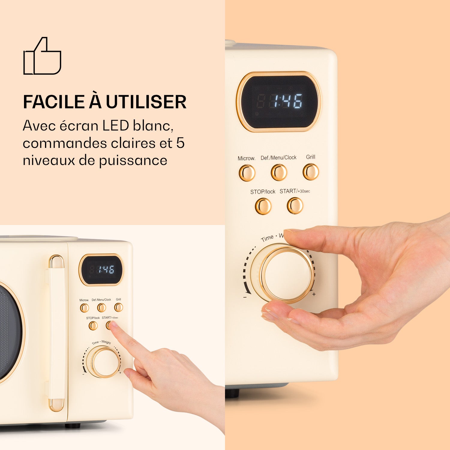 Micro-ondes avec grill - Klarstein julieta 20l - 700 / 800 w - 8&nbsp;programmes - crème - Crème - Crème - 5