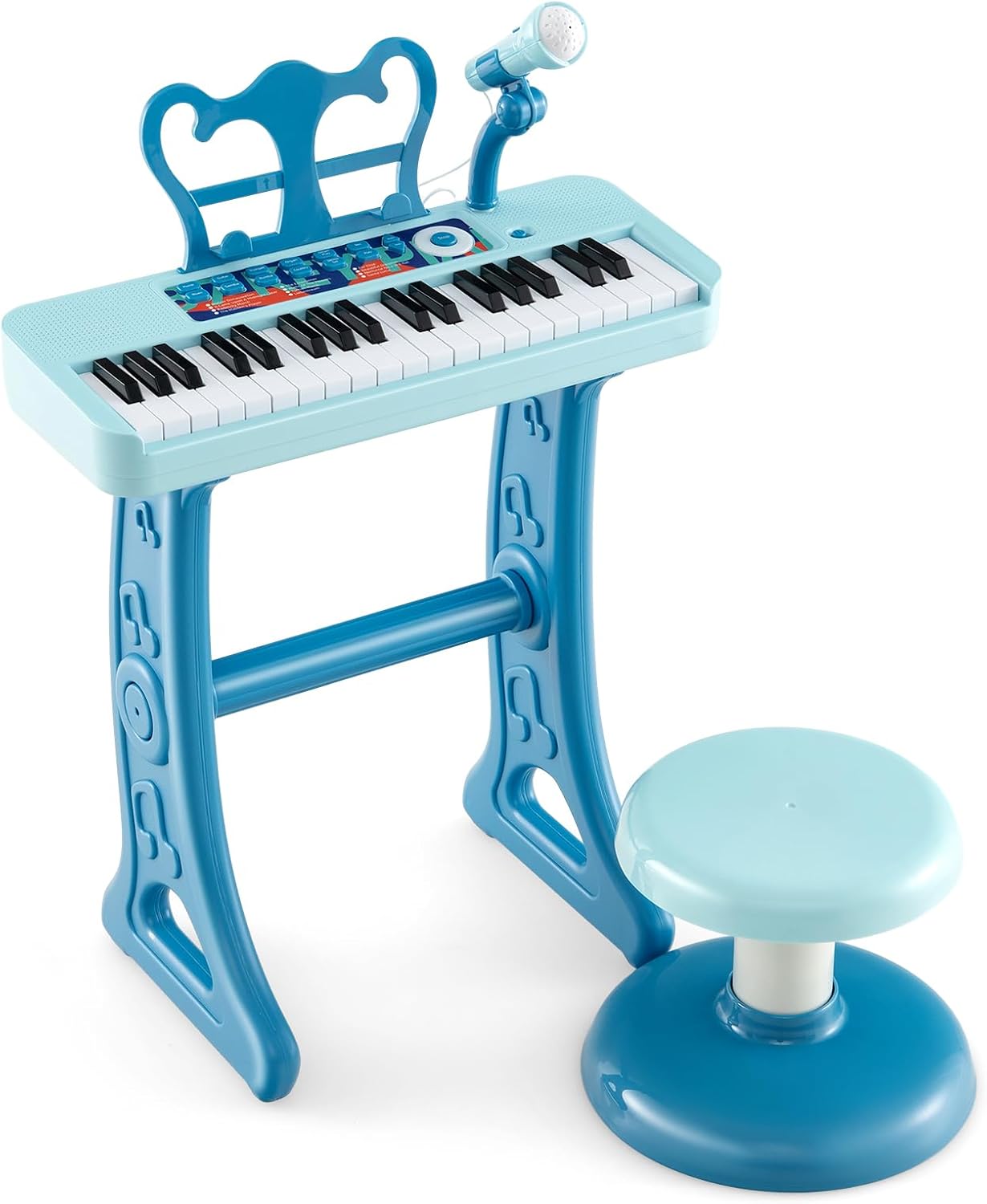 37-klawiszowe Pianino dla Dzieci z Dopasowanym Pulpitkiem i Stołkiem, Zabawka – Klawiatura Pianina dla Dzieci z Mikrofonem (Czarny, 37 Klawiszy)