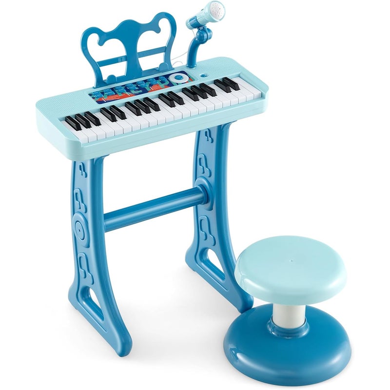 37-klawiszowe Pianino dla Dzieci z Dopasowanym Pulpitkiem i Stołkiem, Zabawka – Klawiatura Pianina dla Dzieci z Mikrofonem (Czarny, 37 Klawiszy)