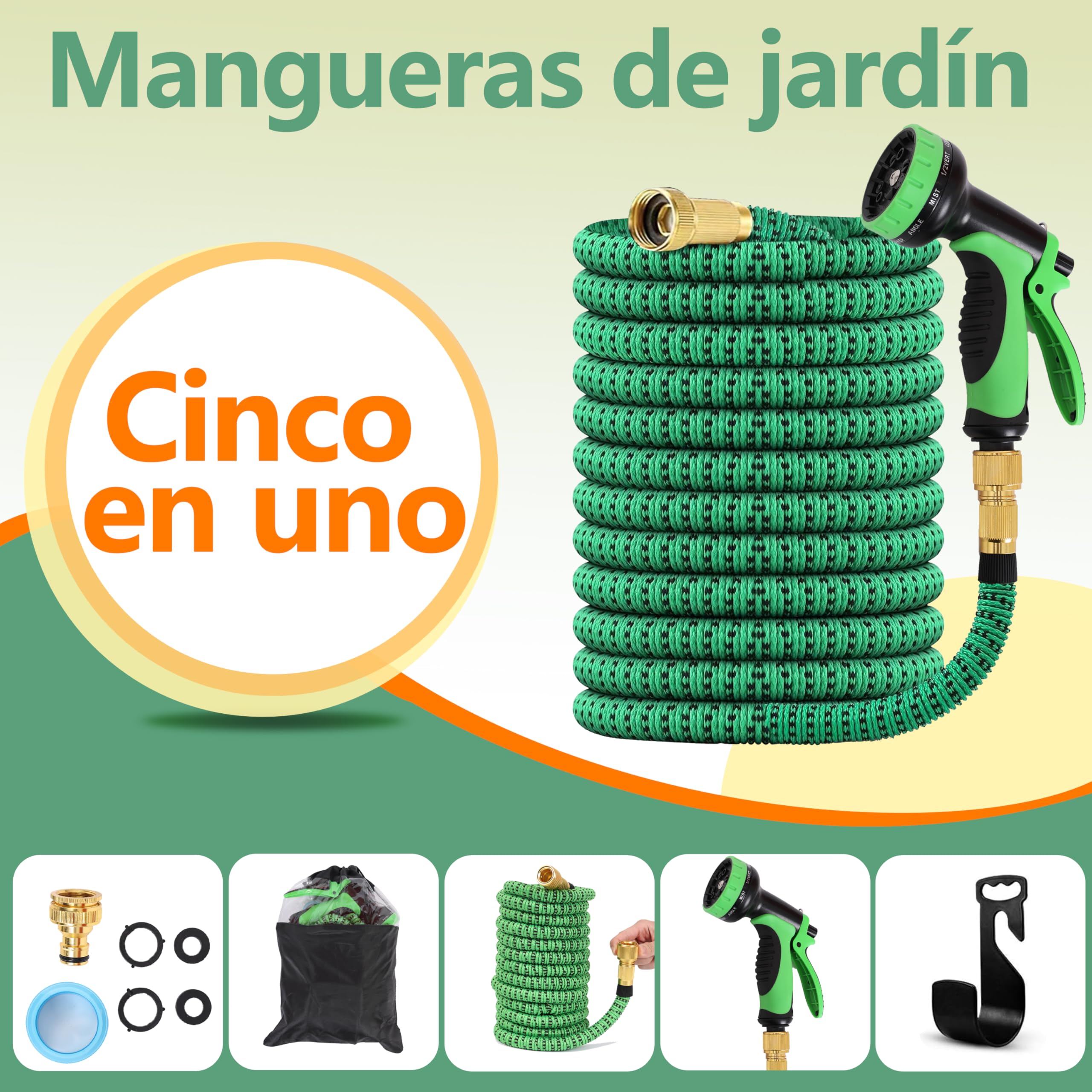 XIBALOM Tuyau D'Arrosage Extensible 15M/50FT Avec 7 Modes De Pulvérisation - Vert