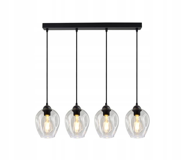 Suspension 4xe27 moderne noir transparent à 4 lumières avec verre fumé ...