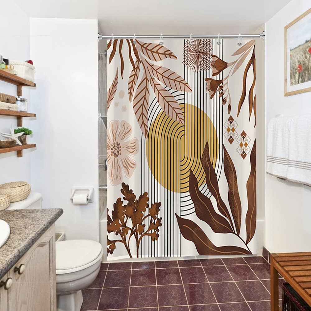 Rideau De Douche Tropical Lavande – 90x180 Cm Anti Moisissure, Imperméable Avec Feuilles Palmier Jungle, Tissu Polyester + 6 Crochets
