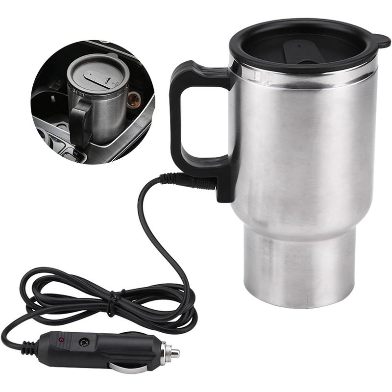 Czajnik elektryczny do samochodu 12 V, kubek podróżny ze stali nierdzewnej o pojemności 450 ml do podgrzewania wody, kawy i herbaty; wtyczka do świat