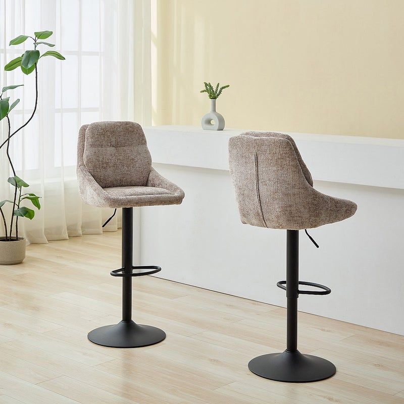 Zestaw 2 stołków barowych z teksturowanej tkaniny i czarnego metalu - Regulowana wysokość - Taupe - LARANZA