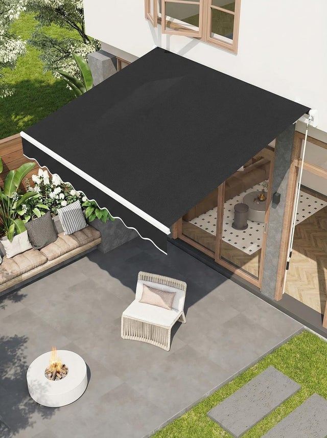 Tenda de sol com braços articulados, tenda de parede retrátil exterior, proteção UV40+, impermeável, preta, 350x250 cm