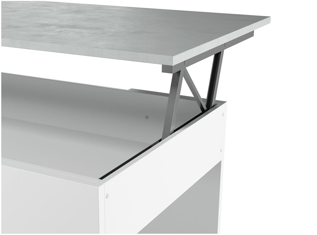 Table basse GOTHAM avec plateau relevable et rangement - Blanc / Béton - 5