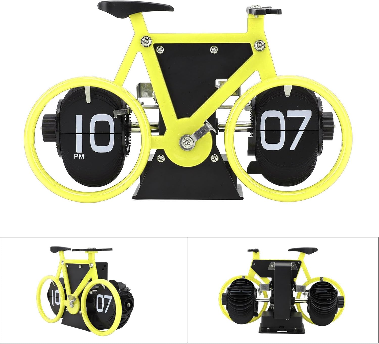 Horloge de table en forme de vélo, horloge à rotation automatique des pages, horloge décorative rétro, horloge à rotation simple des pages (jaune) - 5