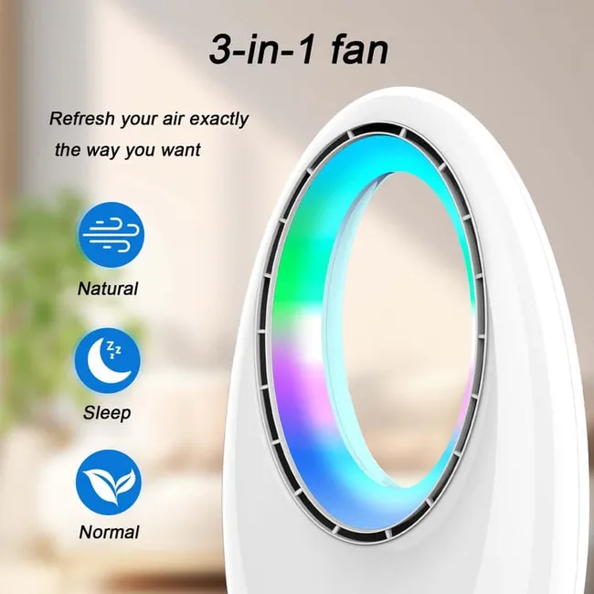 Ventilateur tour silencieux avec écran tactile et télécommande, 3 vitesses, oscillation de 60°, minuterie de 7,5 heures, lumière d'ambiance LED