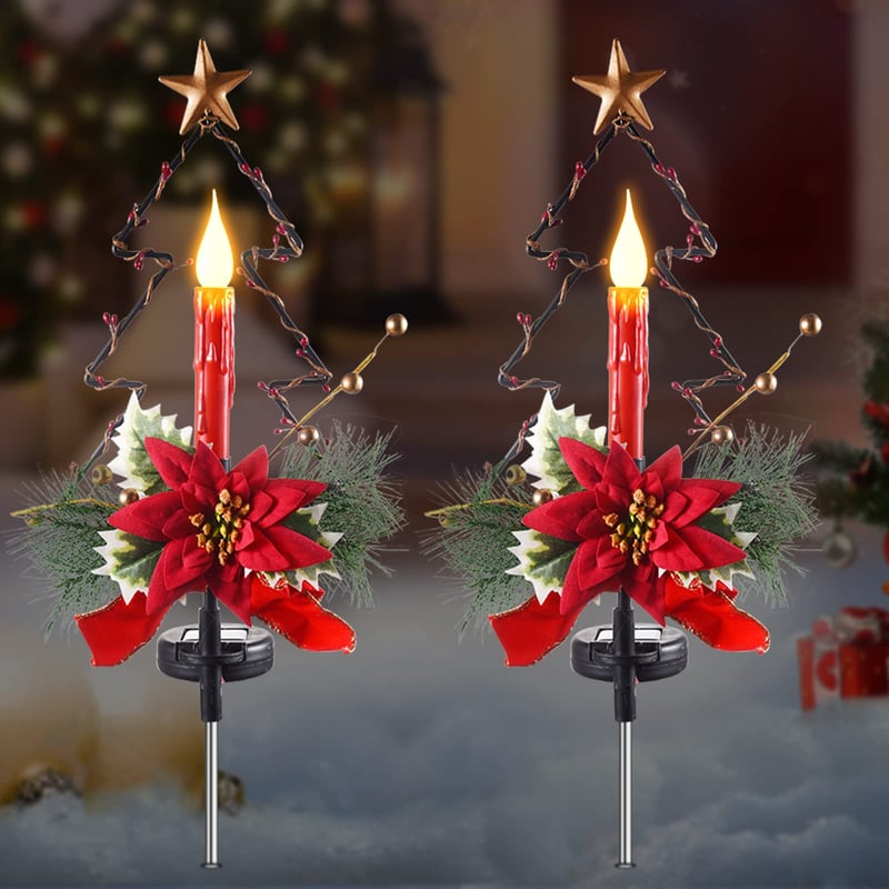 Zestaw 2 solarnych lampek świątecznych, wodoodporna zewnętrzna świeca dekoracyjna, lampki ścieżkowe do oświetlenia krajobrazu na Boże Narodzenie