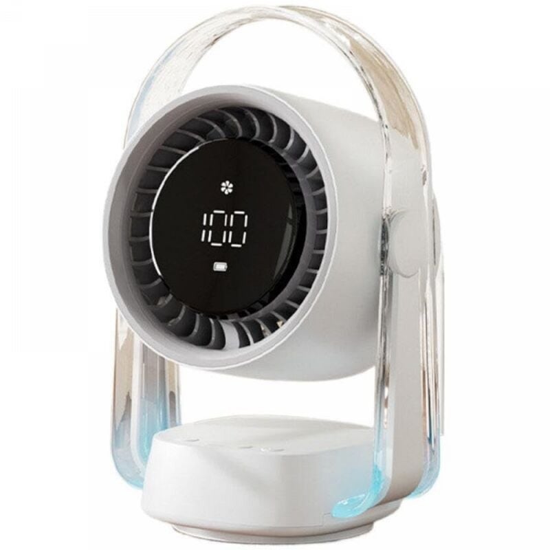 Wentylator biurkowy, wentylator do sypialni, mocny przepływ powietrza, 100 prędkości, cichy wyświetlacz cyfrowy, akumulator