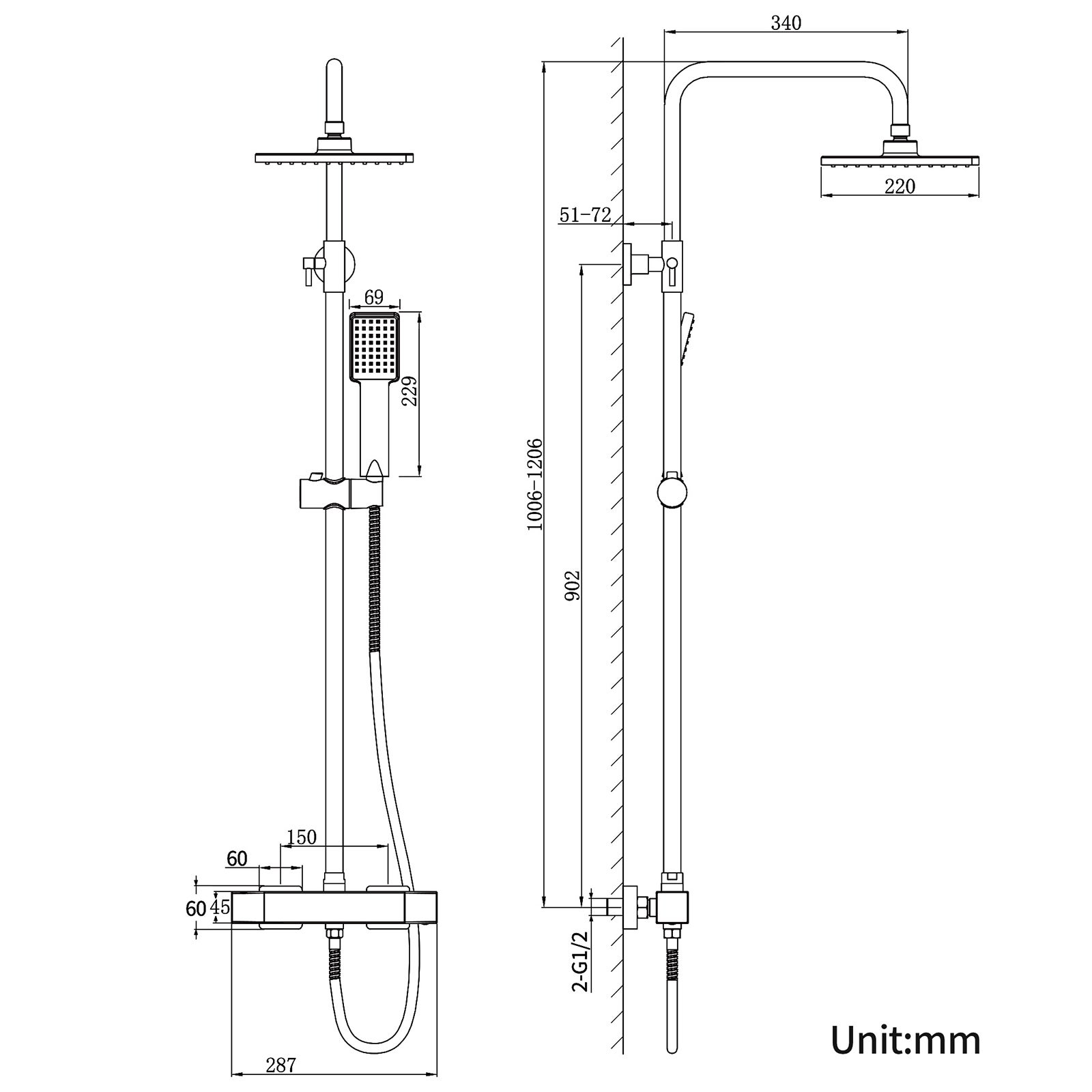 HOMELODY Czarna termostatyczna kolumna prysznicowa, zestaw prysznicowy z termostatem i główką prysznicową, regulowana wysokość - 5