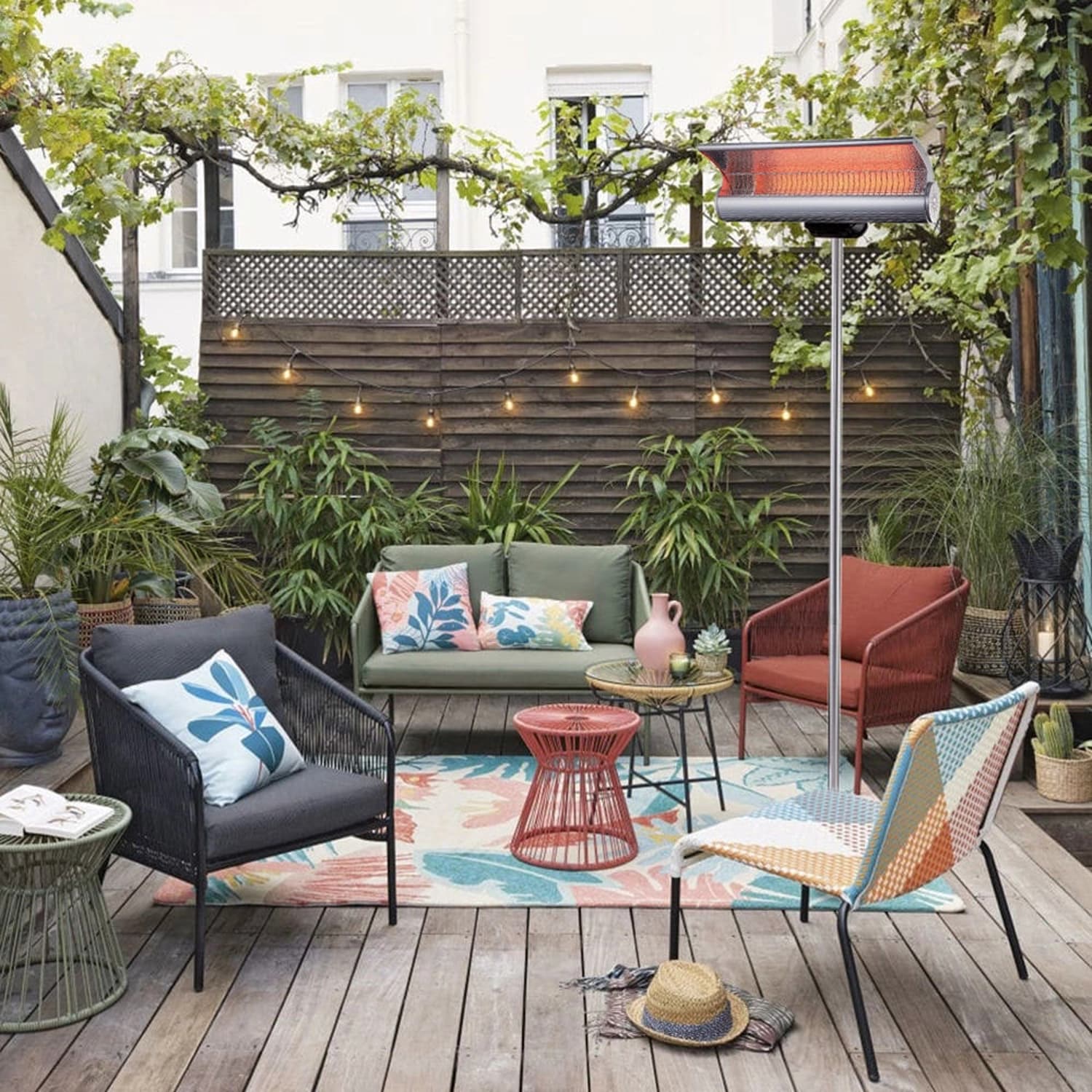 Sined calefactor infrarrojo de suelo 2000w calefactor reflectante de suelo gris con curva reflectante ajustable y mando a distancia, ip65