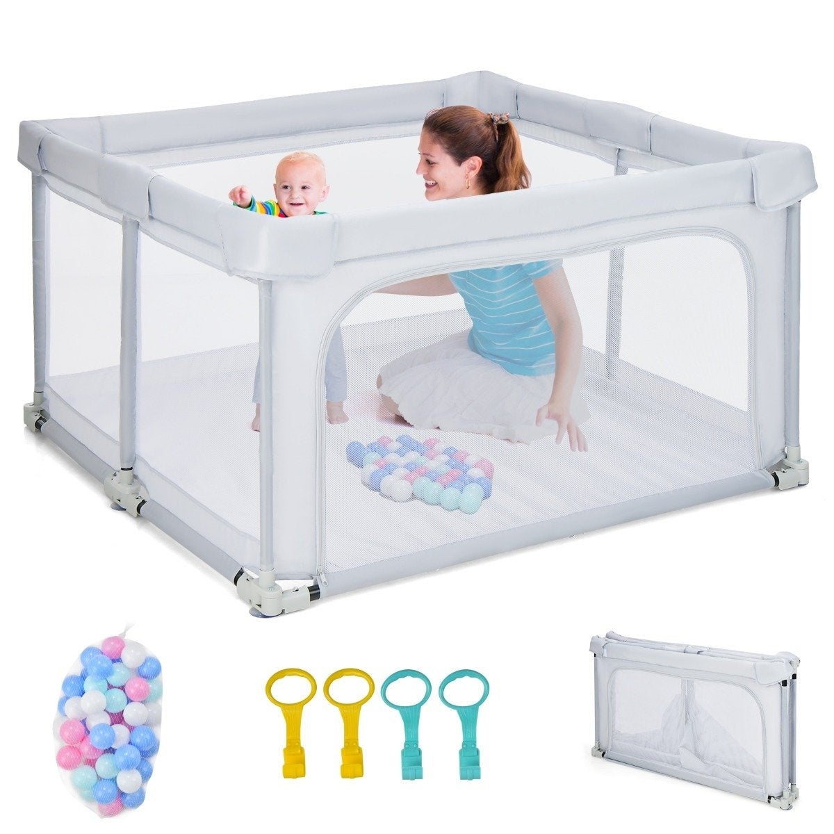 Northio Parque Infantil Cuadrado Para Bebés De 124 X 124 Cm, Valla De Juego Grande, Color Gris/Claro , Leroy Merlin