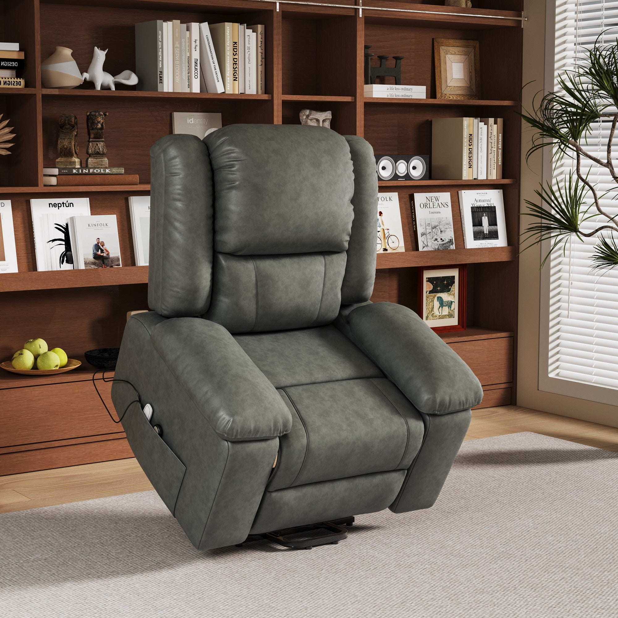 Fauteuil Électrique Releveur et Inclinable avec Fonction Massage - Chauffant 8 Points, Ports USB - Pour Seniors et Dégaine - Gris - 2