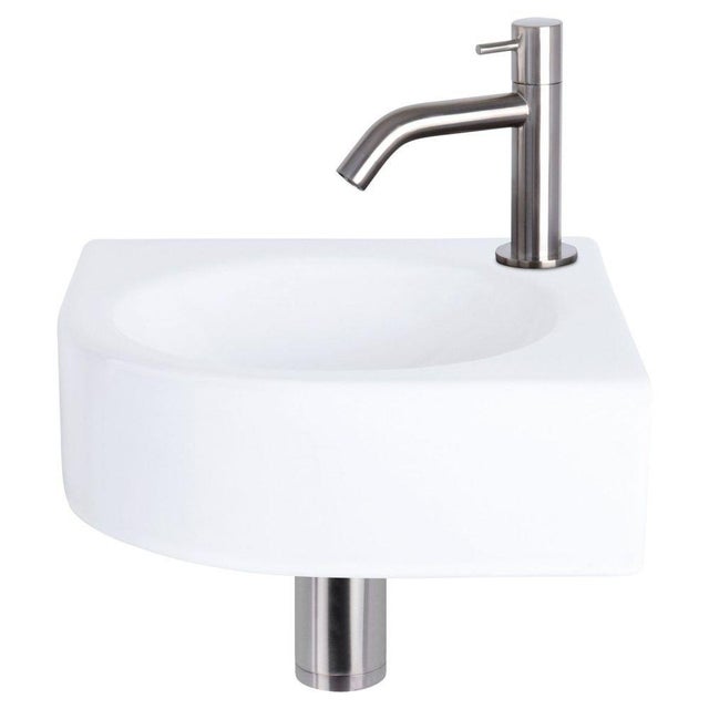 Differnz Cleo Lavabo en céramique - Quart de ronde - 30 x 30 x 10 cm - Blanc - 3