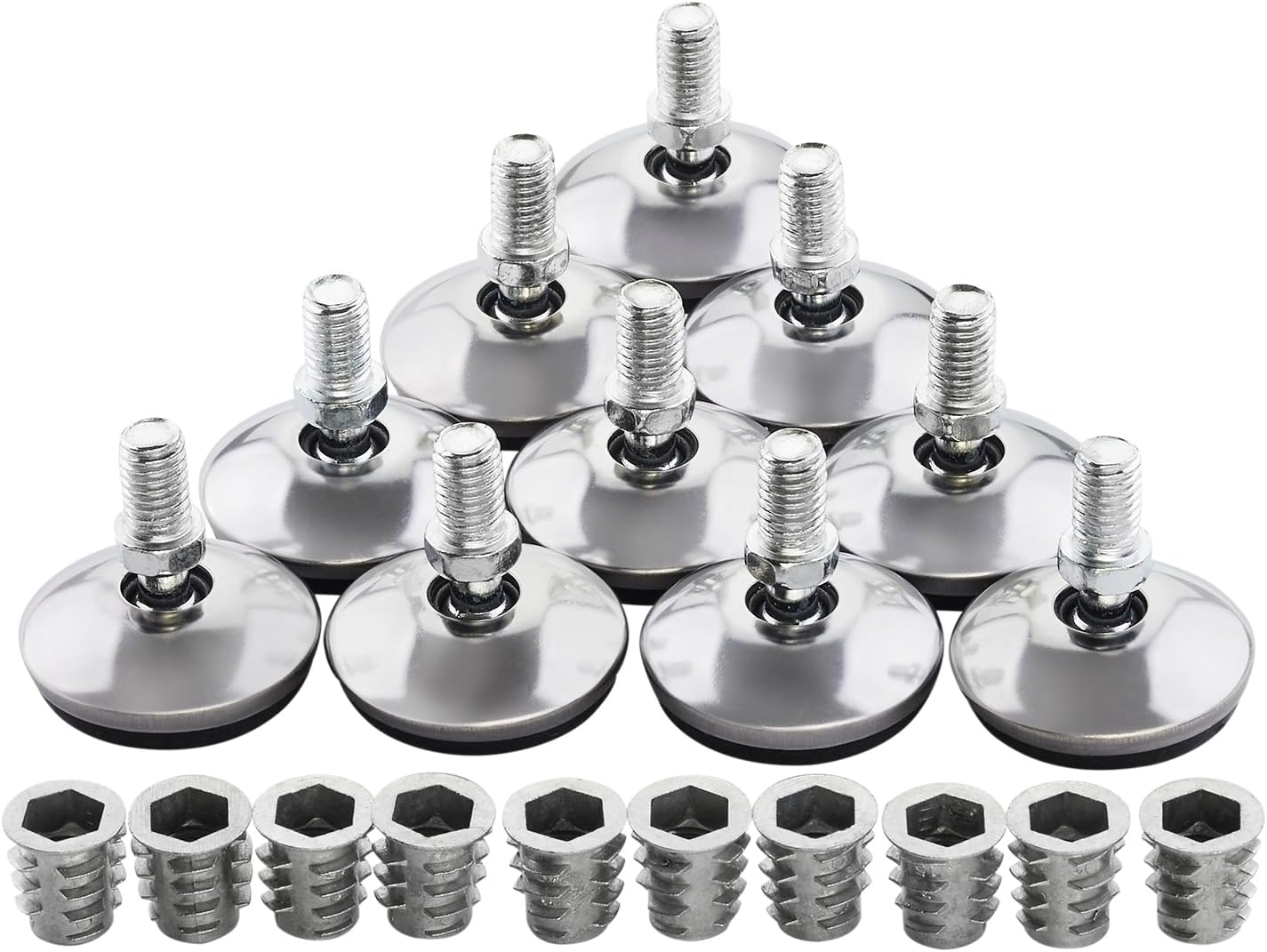 Set de 10 picioare reglabile MOBILIA Ø 33 mm M8x12 înclinare 16° cu manșoane filetate șuruburi de reglare a picioarelor reglabile pentru mobilă 10buc