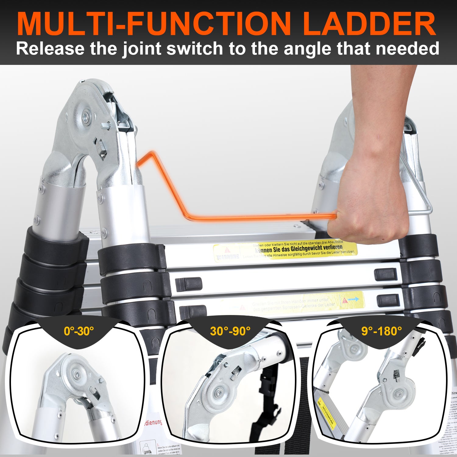 Aluminium Échelle pliante 2,5m+2,5m Télescopique Pliable avec Mains Courantes Amovibles, Éxtensible Échelle Droite Simple, Charge max 150 kg - 6