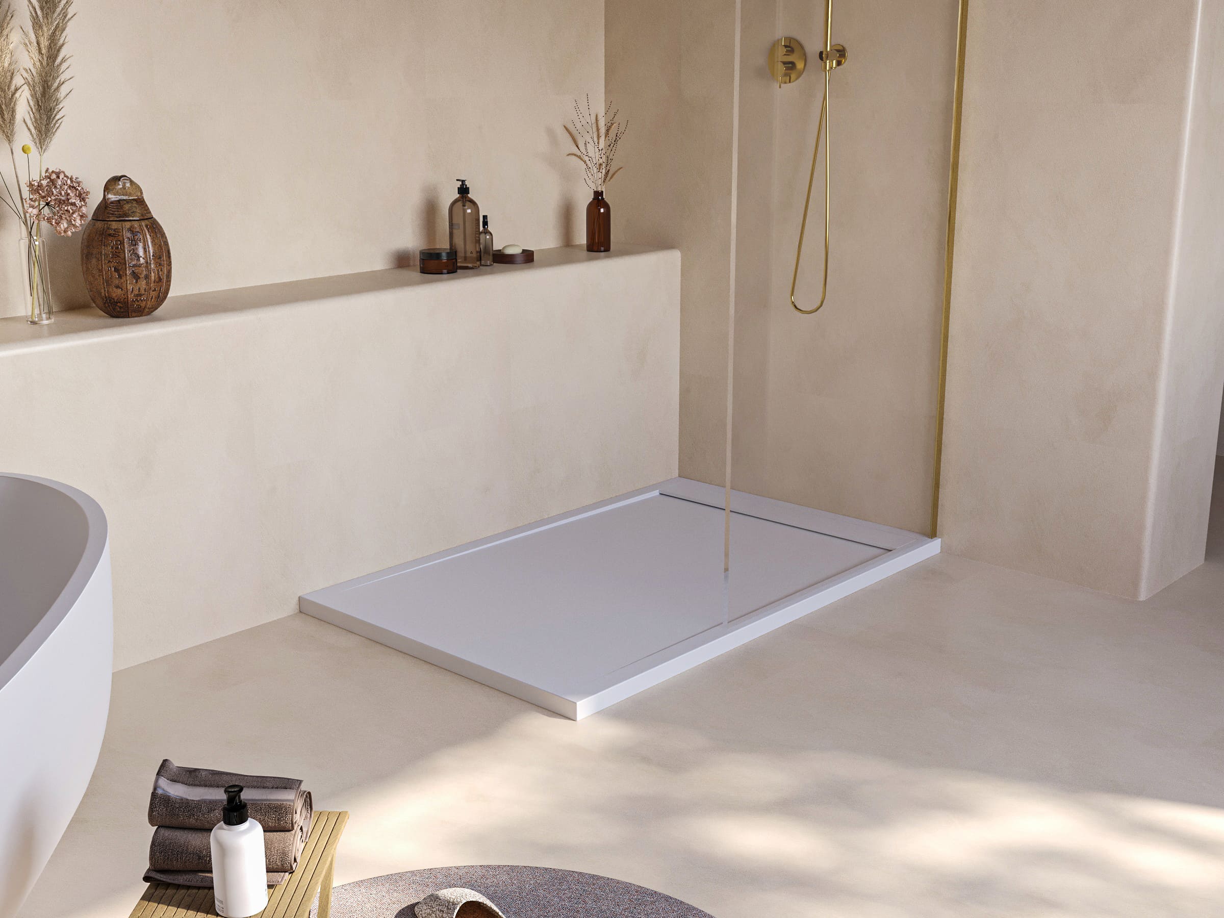 SOULHOME Receveur de Douche -Résine -Gel Coat -Texture Lisse/Pierre -Antidérapant -Couleur Blanc 170x80 Extra plat 3Cm Conception Minimaliste - 3