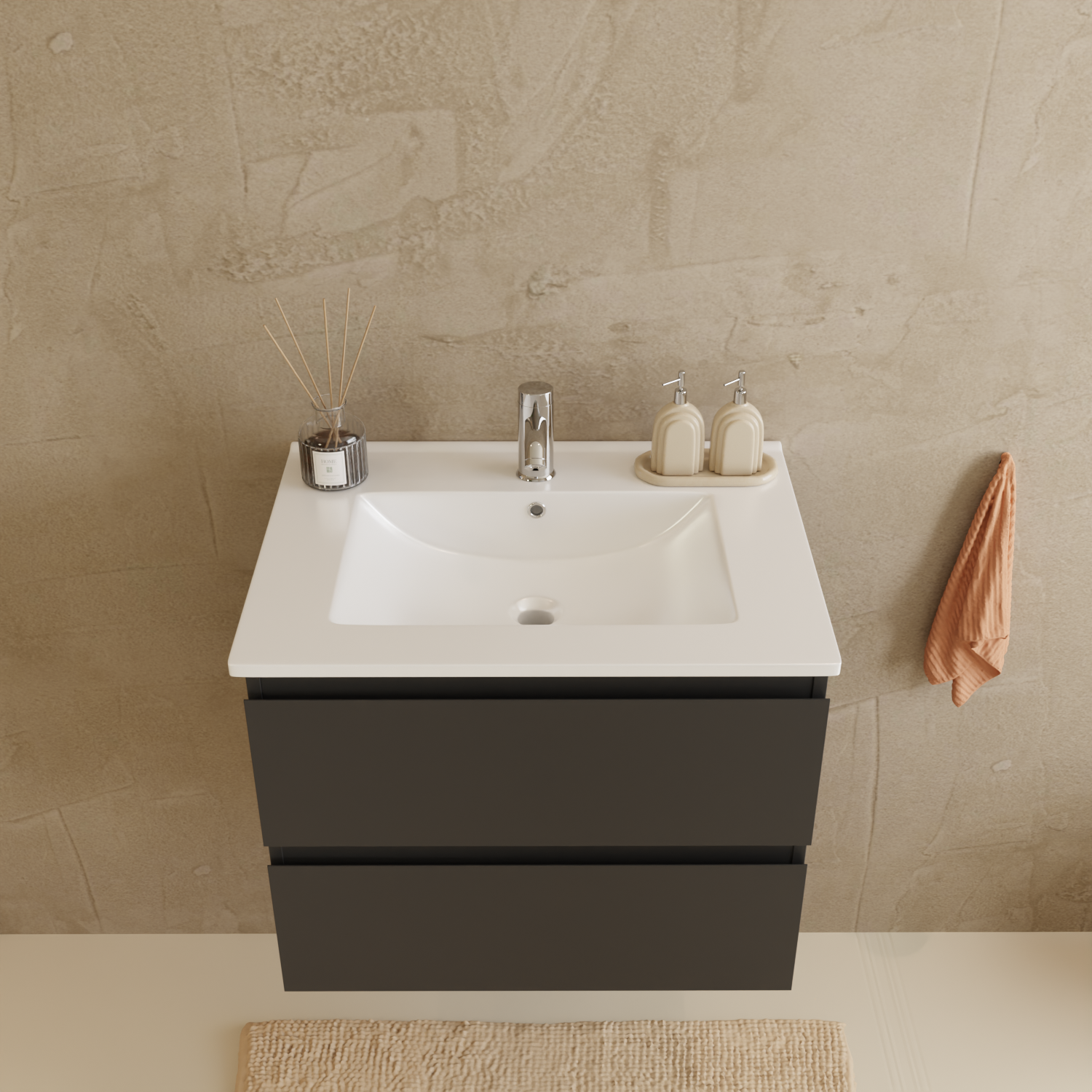 LOMAZOO Meuble De Salle De Bain Marenza Noir Mat 60cm - Lavabo Blanc - 9