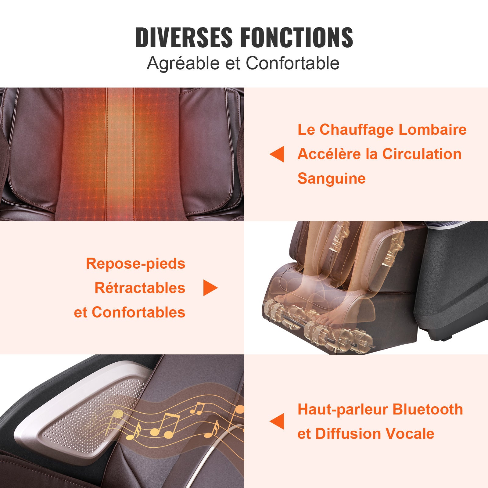 Fauteuil de massage 3D Shiatsu SL Rail Zero Gravity 10-18 modes Chauffage Haut-parleur Bluetooth 160 kg SucceBuy - 5