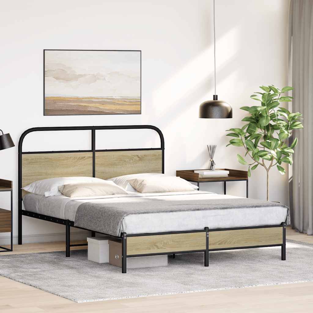 Cama casal | Cama de adulto | Estrutura cama s/ colchão derivados de madeira carvalho sonoma CFW783288 - 4