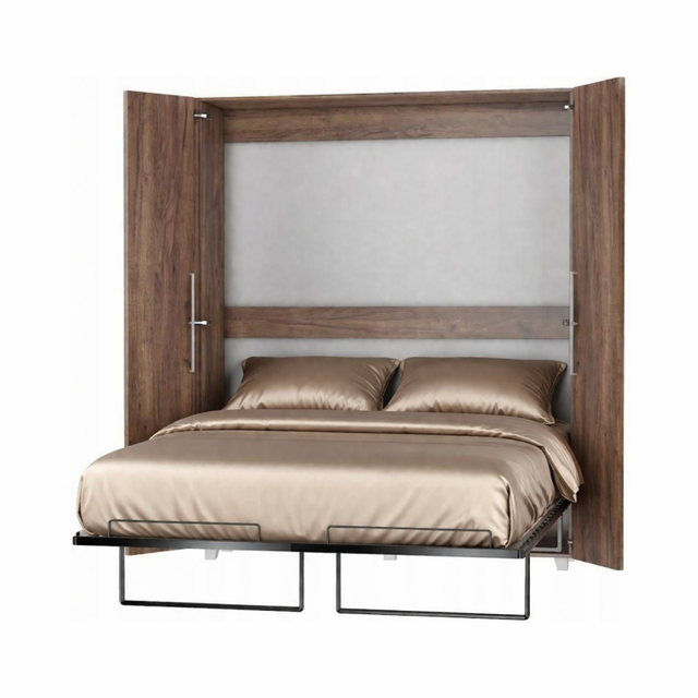 Armoire Lit escamotable Vertical 160x200 cm couleur Tabac foncé avec porte Lit Rabattable Lit Mural Todor