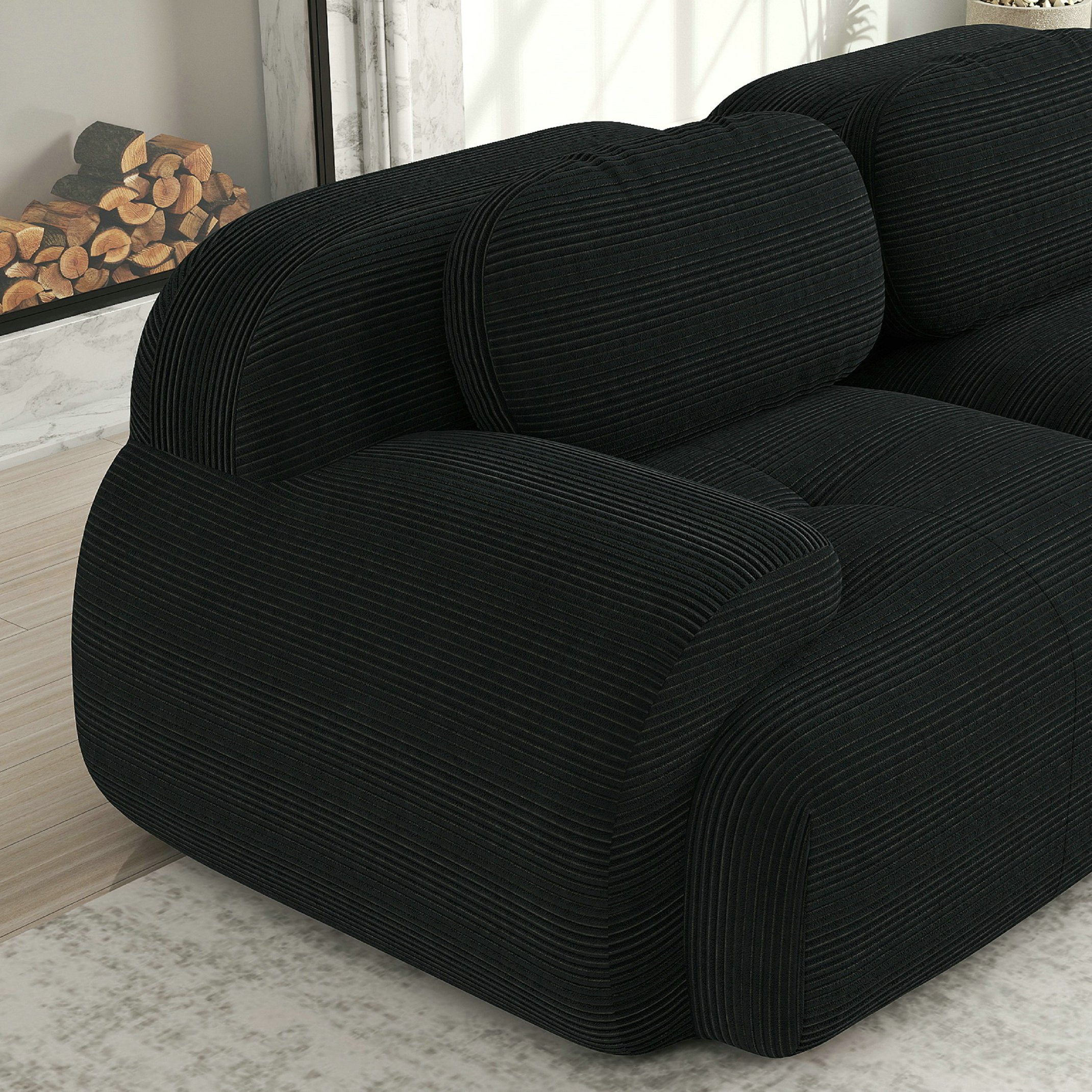 Canapé d\'angle 2 places 208 cm, modulable avec accoudoirs incurvés, antidérapant - pieds élargis – tissu velours côtelé – noir - 4