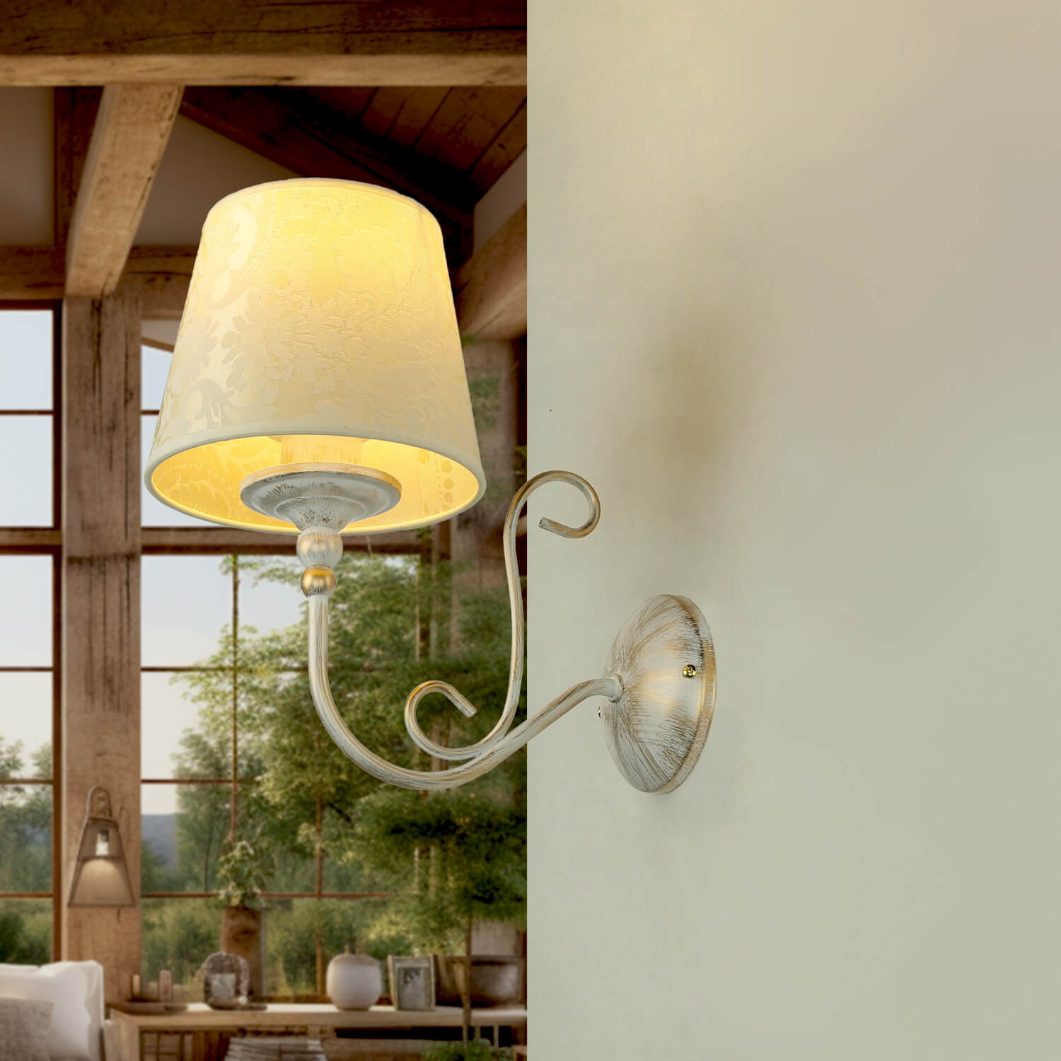 Applique Murale Vintage Hofstein - Blanc/Marron, Tissu - Lampe Corridor/chambre - 1 Ampoule