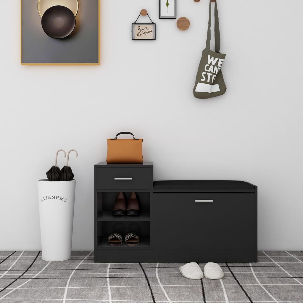 Meuble à Chaussures Noir Brillant étagère Multi Niveaux Assise Rembourree Banc Armoire Accessoires Dores