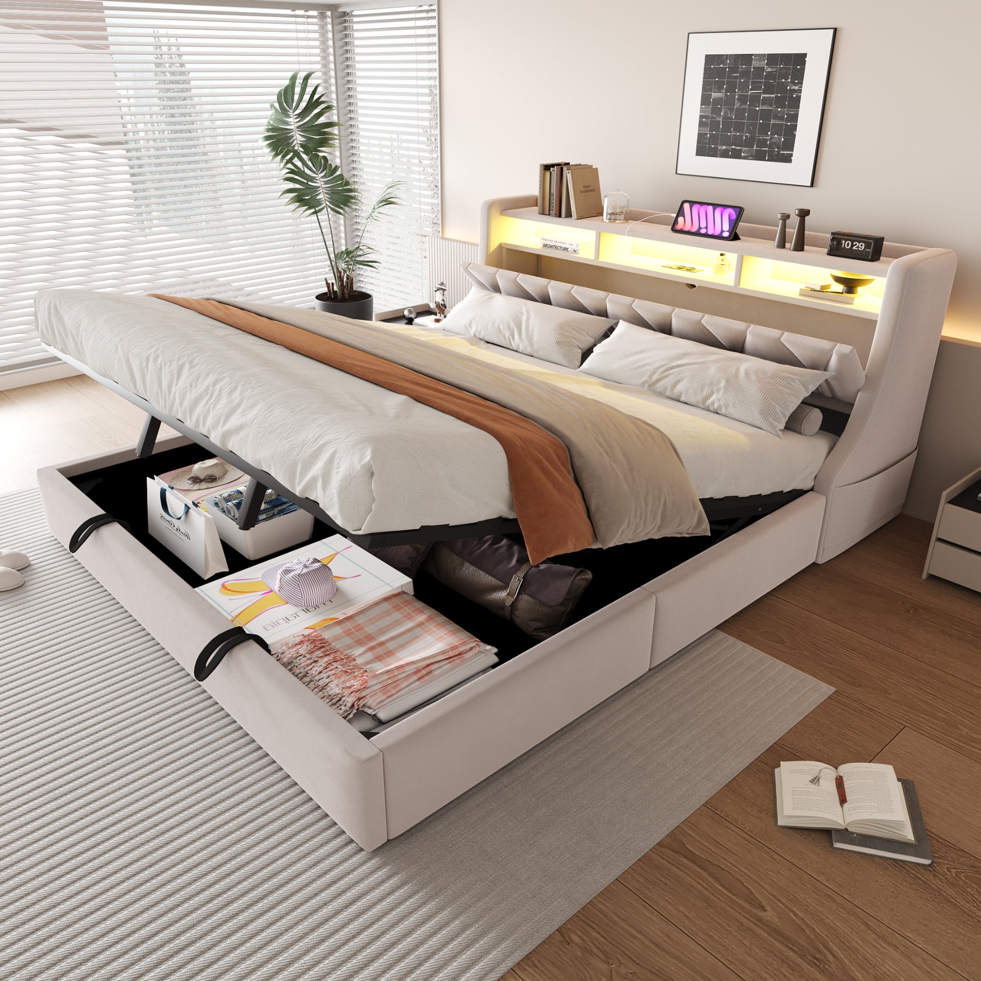 Letto Matrimoniale Imbottito 180x200 Cm Con Testiera E 2 Cassetti | Struttura In Ecopelle Bianca Con Rete A Doghe | Max 300kg