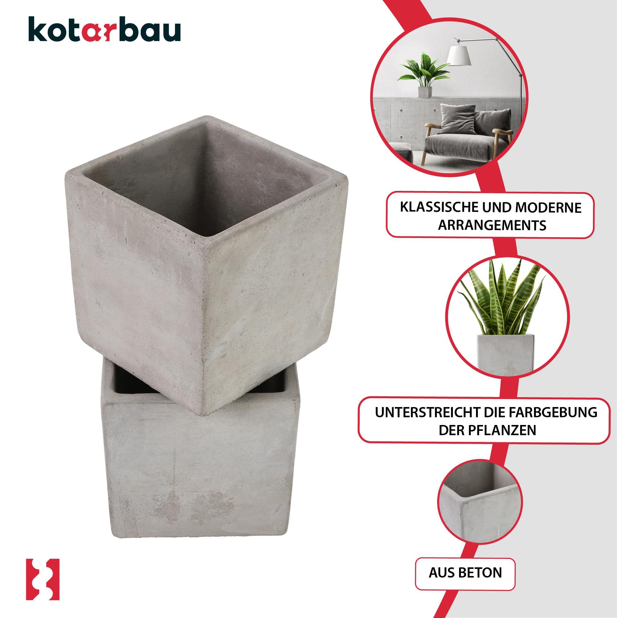 2x donica kwadratowa betonowa osłonka na doniczkę na rośliny 16cm dom ogród - KOTARBAU - 4