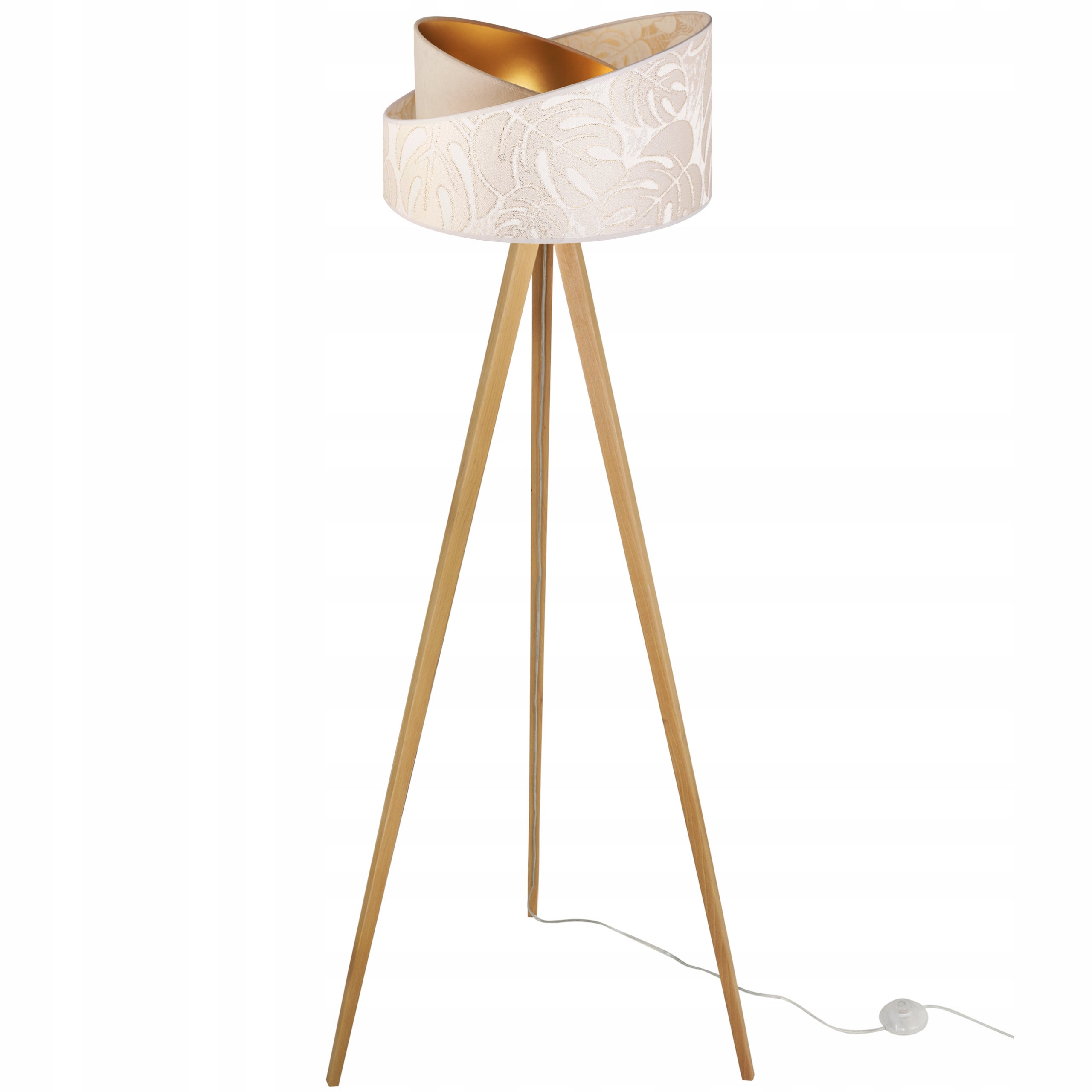 Lampa podłogowa stojąca Werona trójnóg drewno naturalne 1xE27 abażur tkanina okrągła beżowy/kremowy Light Home LH