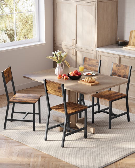 Sedie da pranzo in legno con gambe in acciaio, set di 4, Nero Sedie da pranzo in legno con gambe in acciaio, set di 4, Nero