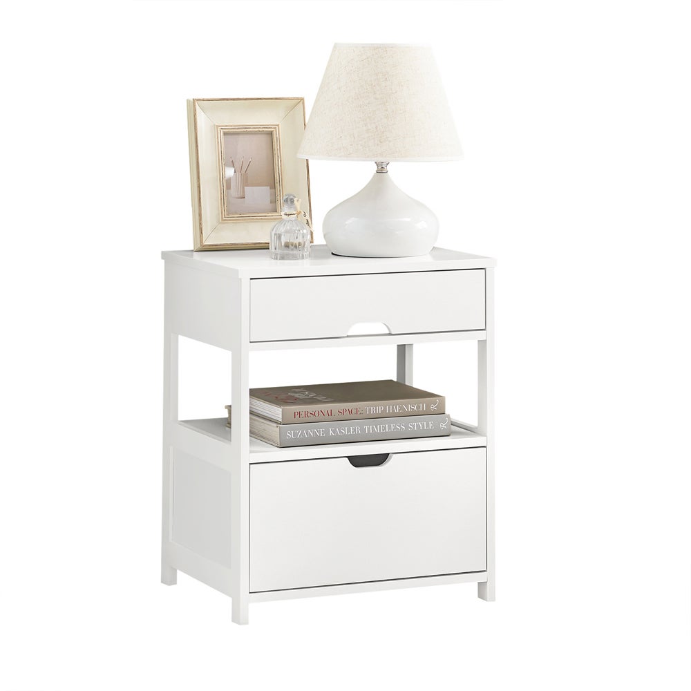 Sobuy  Mesita De Noche Dormitorio, Mesa Auxiliar Con 2 Cajones, Frg258-W Es Blanco , Leroy Merlin