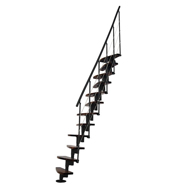 Escalier droit 12 marches - Hauteur à franchir 2.23 à 2.94m- Largeur 65cm - Structure noire et marche noyer - NIZZA60/I/SNMNO-12