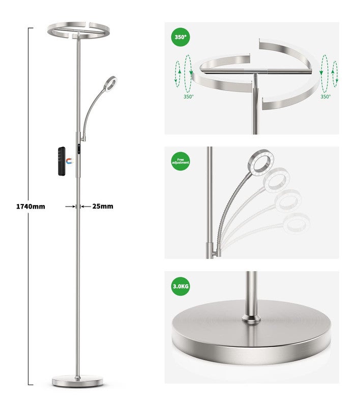 Lampadaire LED Anten Dimmable 4 Températures de Couleur 20W+7W Lampe de Lecture Flexible7W Rotatif Avec Adsorption Télécommande Design Moderne Nickel - 7