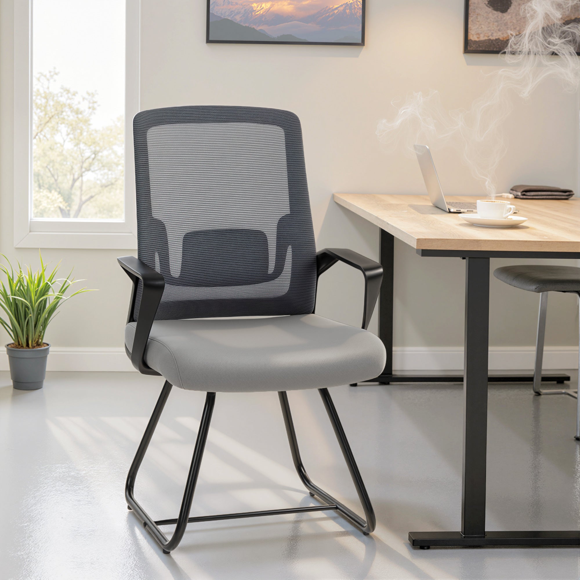 Chaise bureau filet transparent sans roues, salle d'attente/conférence ...