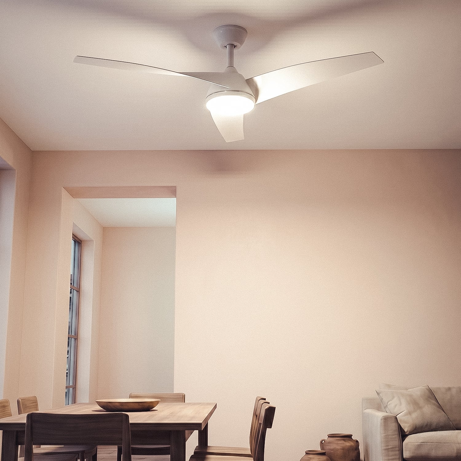Ventilateur de Plafond LEDKIA LIGHTING Eubea Blanc avec Lumière LED CCT 1440 lm, Moteur DC 30W Silencieux et Efficace, 3 Pales Courbées, 6 Vitesses, - 7