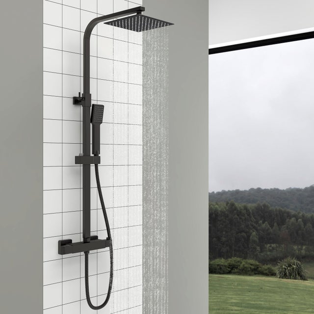 AICA Colonne de Douche Thermostatique Ensemble de Douche avec Douche de Tête Supérieur Ultra-mince Noir