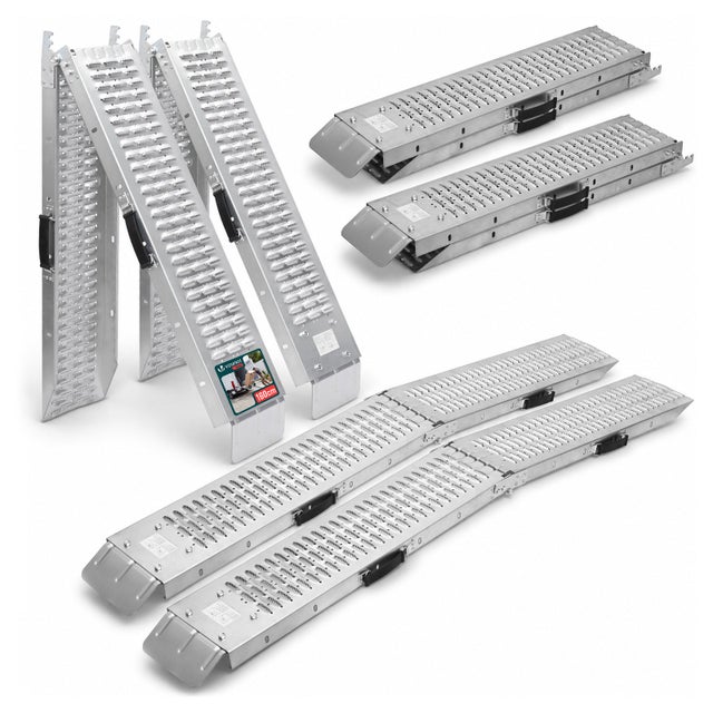 Lot de 2 Rampes de chargement pliable 160cm en acier galvanisé - 400kg max - Rampe d'accès antidérapante avec poignée - VOUNOT®