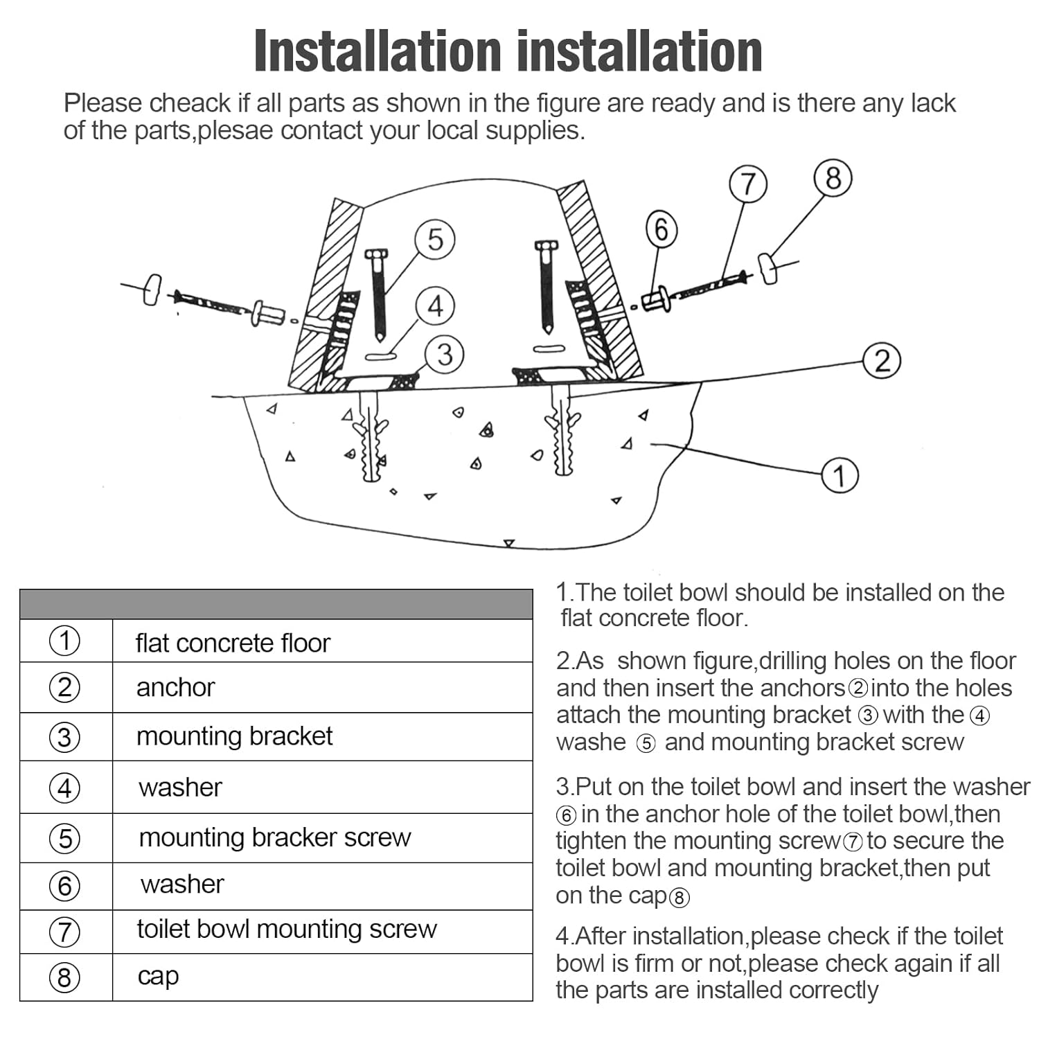 Kit Fixation WC au Sol,Vis Fixation WC, Fixation sur Pied Toilet, Support de Montage pour Fixation/Pièces de Rechange(Vis 60mm) - 2