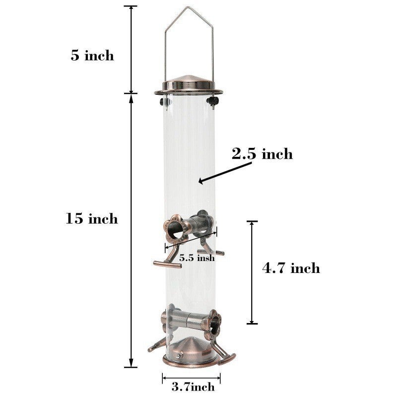 Alimentador tubular de metal para pendurar ao ar livre, com tampa de metal resistente para evitar mordidas. - 2