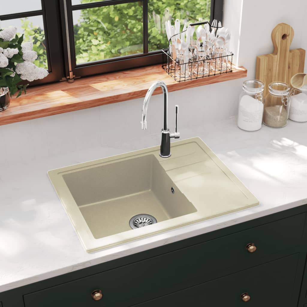 Maison exclusive - fregadero de cocina con rebosadero ovalado granito beige