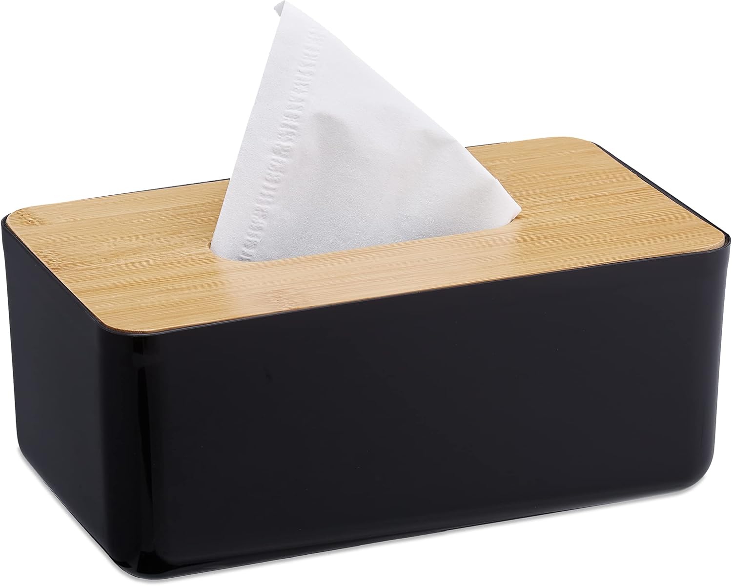 Pojemnik na chusteczki, ładowany, do łazienki, dystrybutor chusteczek nawilżanych, bambusowa pokrywka, plastik, 10x23x13 cm, czarny/naturalny