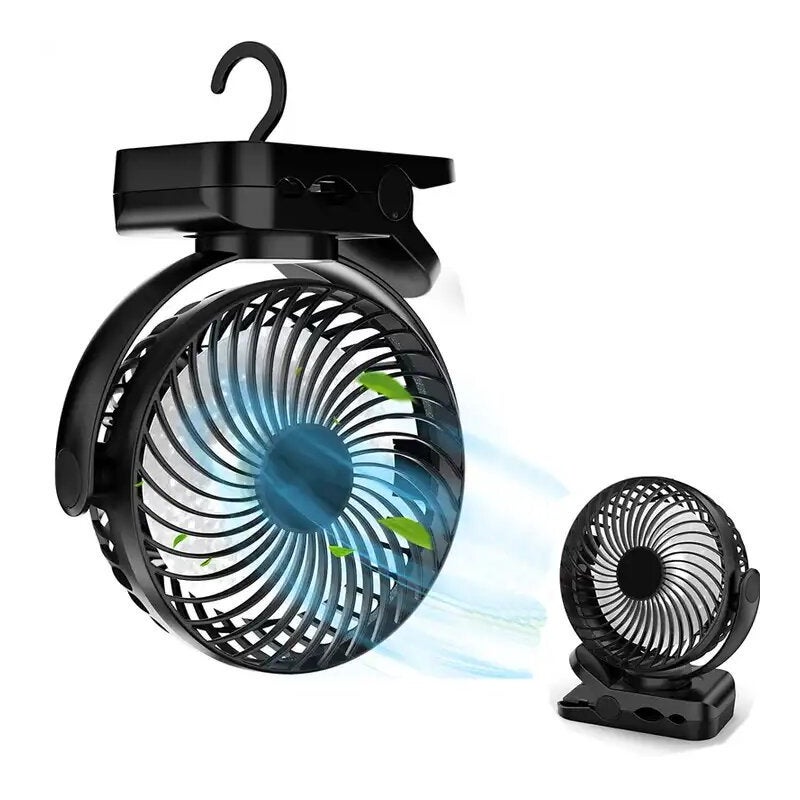 Wentylator USB 10000mAh z pilotem, mini przenośny wentylator kempingowy, wentylator stołowy z klipsem z 3 prędkościami | 3 tryby światła LED