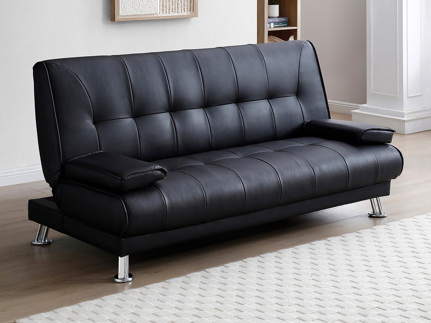 Canapé convertible BOBBY Cuir Noir Canapé convertible BOBBY Cuir Noir