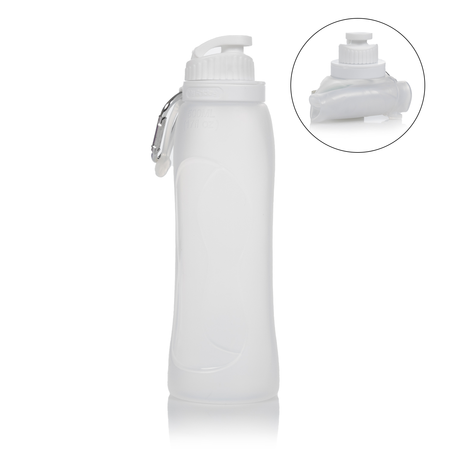 Botella plegable enrollable de 500ml, de silicona de grado alimenticio. con mosquetón. 7x7x23 cm. color: transparente dam